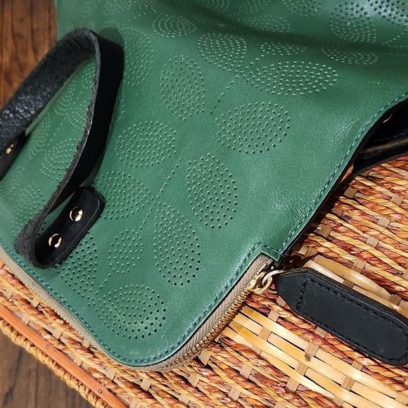 Orla Kiely Sixties Stem Punched Leather Juniper Shoulder Bag - Picture 3 of 12